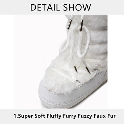 Fluffy Fur Boots 2025 Winter Fashion Sexy Faux Fox Fur Snow Boots Ladies Furry Warm Cotton Boots Female Outdoor Ski Boots