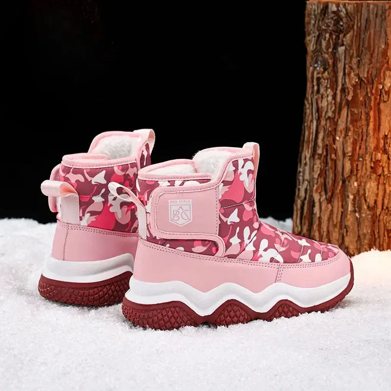 Winter Children Snow Warm Boots Fur Shoes Boys Sneaker Rubber Hiking Shoe Fashion Children Shoes Waterproof Leather Boots Kids
