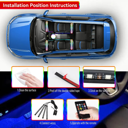 Neon 36 48 72 LED Car Interior Ambient Foot Light Wireless Remote Music APP Control Auto RGB Atmosphere Decorative Lamp