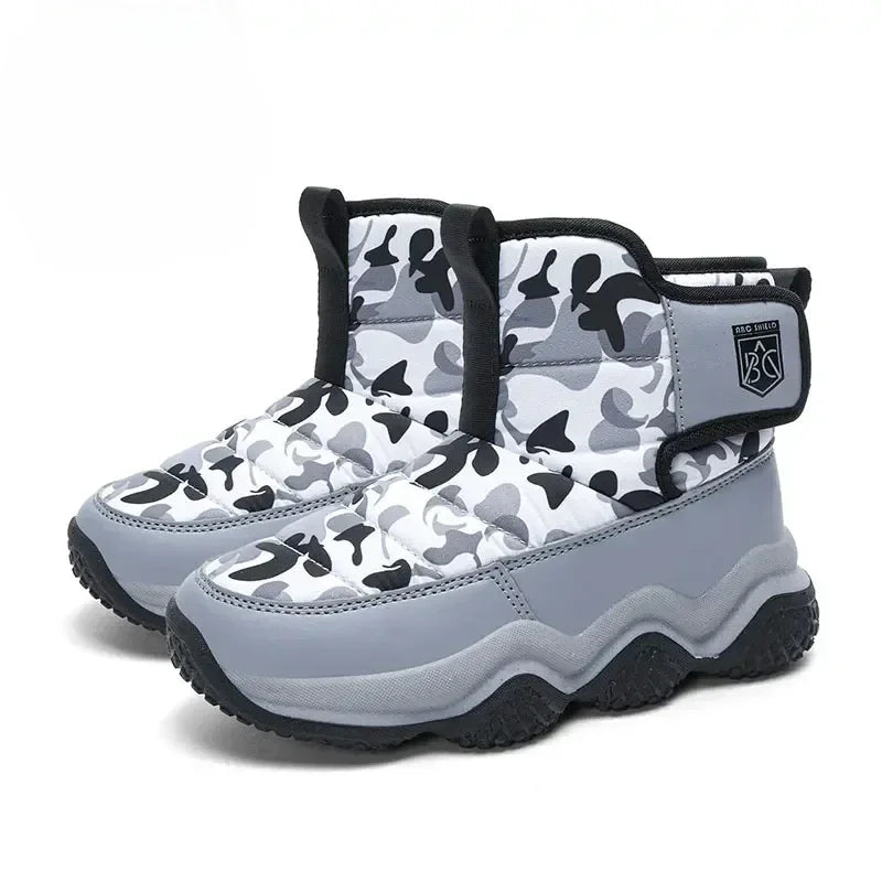 Winter Children Snow Warm Boots Fur Shoes Boys Sneaker Rubber Hiking Shoe Fashion Children Shoes Waterproof Leather Boots Kids