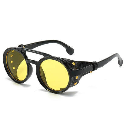 Retro Round Sunglasses Men Women - Vintage Leather UV400 Anti-Wind Outdoor Sports Goggles