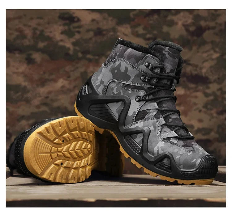 Cross-Border Autumn/Winter High-Top Men's Outdoor Non-Slip Climbing Boots Plus Size Thickened Warm Cotton Shoes Fleece-Lined