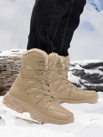 Men Winter Outdoor Velvet Warm Snow Boots Walking Shoes Waterproof Ski Shoes High-Top Large Size Cotton Boots Thick Cotton Shoes