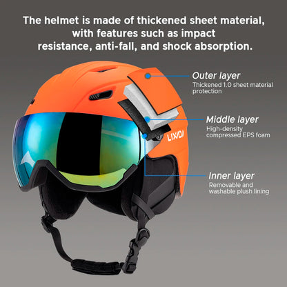 Integrated Ski Helmet Men and Women Snowboard Helmet with Removable Visor Goggles