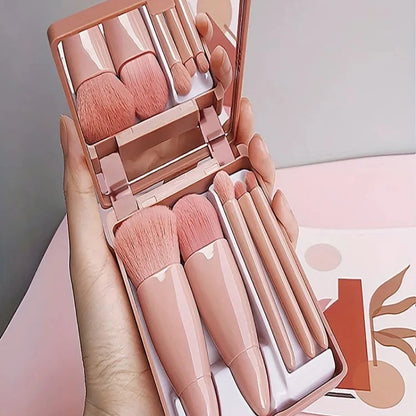 5Pcs Portable Makeup Brush Set With Mirror -  Foldable Travel Kit ，Mini Makeup Brush Set Travel Makeup Brush Set