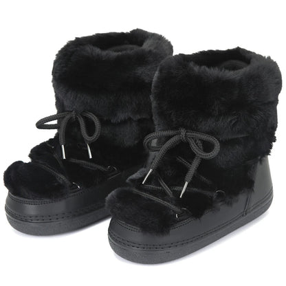 2025 Winter Snow Boots Women Boots Brand Design Fluffy Furry Fur Boots Waterproof Platform Non-slip Lace-up Mid-calf Ski Boots