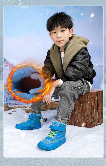 Winter Kids Wide Toe Barefoot Shoes Waterproof Snow Boots Outdoor Girls' Boy Comfortable and Warm Fur Snow Hiking Boot Warm Boot