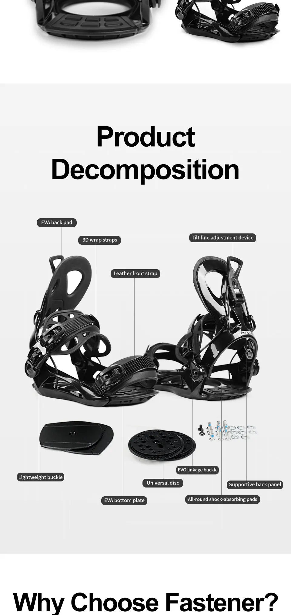 TERROR X1 Step-In Snowboard Bindings Men Women EVA Cushion 3D Strap Lightweight Freeride Gear