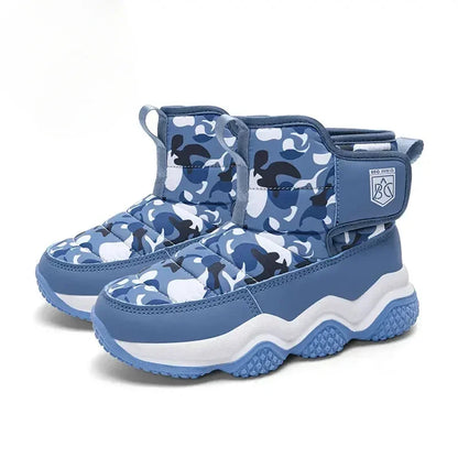 Winter Children Snow Warm Boots Fur Shoes Boys Sneaker Rubber Hiking Shoe Fashion Children Shoes Waterproof Leather Boots Kids