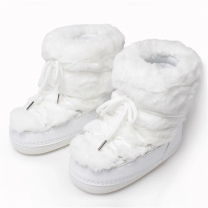 2025 Winter Snow Boots Women Boots Brand Design Fluffy Furry Fur Boots Waterproof Platform Non-slip Lace-up Mid-calf Ski Boots