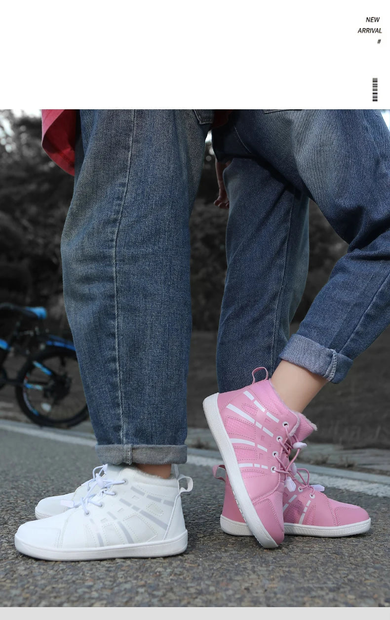 Boys Girls Snow Boots Waterproof Winter Shoes Kids Barefoot Shoes Winter Wide Toe Sneakers Warm Snow Boots Lightweight Non-slip