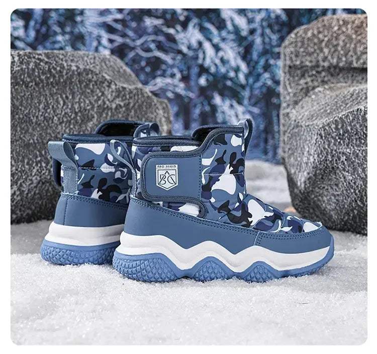 Winter Children Snow Warm Boots Fur Shoes Boys Sneaker Rubber Hiking Shoe Fashion Children Shoes Waterproof Leather Boots Kids