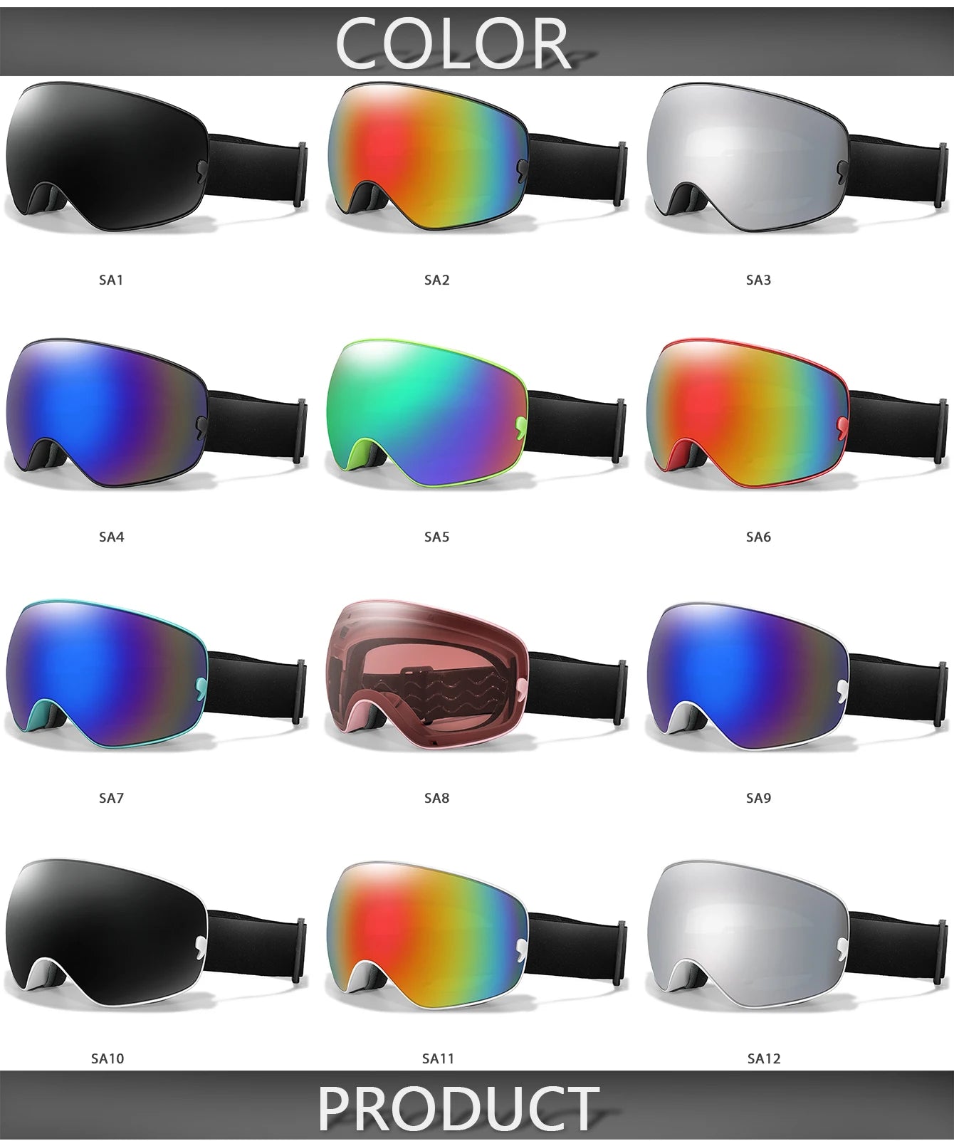 Anti-Fog SKI Goggles Snowboard Goggles UV400 with Night Vison Lens Men Women Teen Best Gift for Christmas and New Year