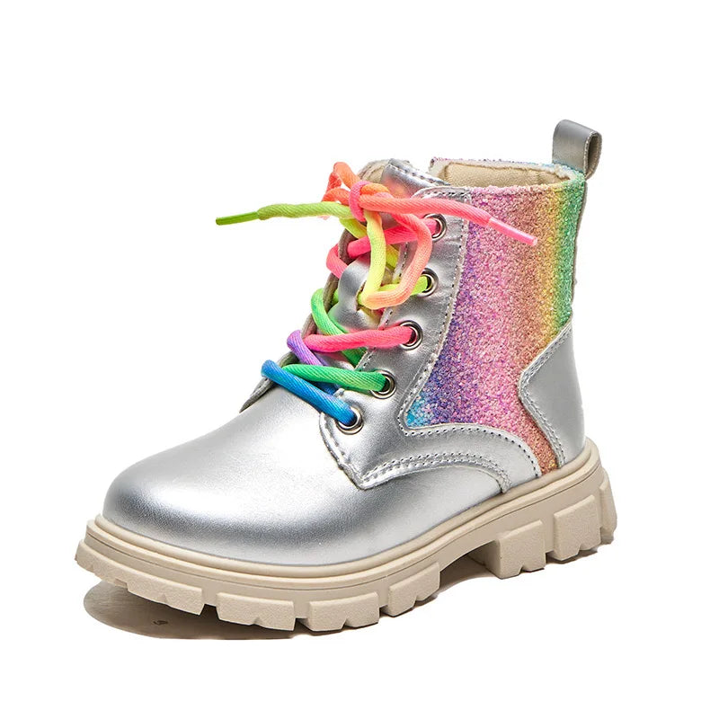 Autumn Winter High-Top Lace-Up Kids Martin Boots for Girls Boys Fashion Leather Boots Soft Bottom Non-slip Children Hiking Shoes