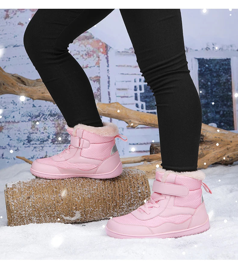 Winter Kids Wide Toe Barefoot Shoes Waterproof Snow Boots Outdoor Girls' Boy Comfortable and Warm Fur Snow Hiking Boot Warm Boot