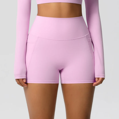 Women Sports Short With PocketedYoga Legging Shorts Squat Proof High Waist Fitness Tight Shorts Quick Drying Cycling Workout Gym
