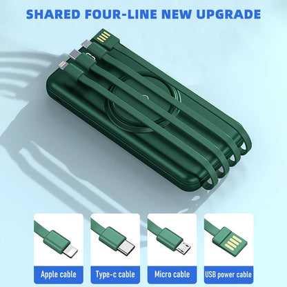 20000mAh Wireless Power Bank Fast Charging Built-in Quad Power Cable Mobile Phone Charger For Iphone 13 14 15 Xiaomi Samsung