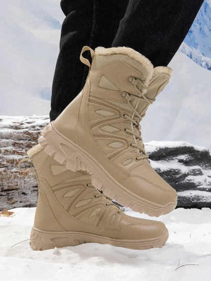 Men Winter Outdoor Velvet Warm Snow Boots Walking Shoes Waterproof Ski Shoes High-Top Large Size Cotton Boots Thick Cotton Shoes