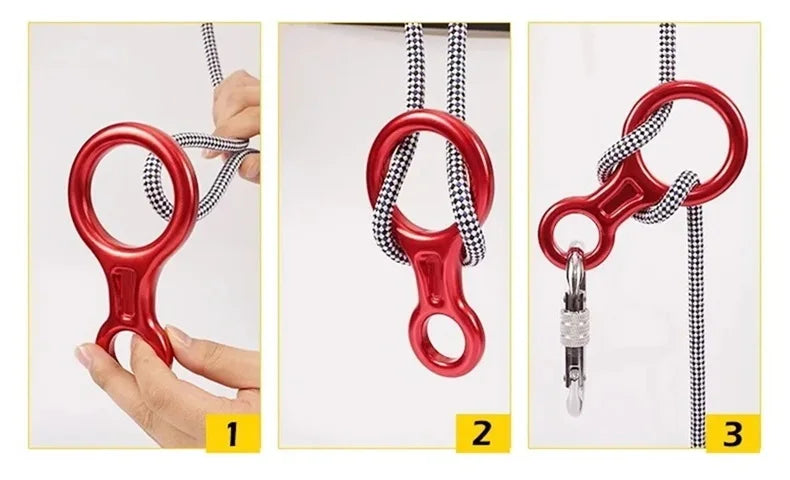 Rock Climbing Carabine 8 Shape Rigging Descender Aluminum Figure Belay Device Abseiling 35kN Eight Ring Downhill Equipment