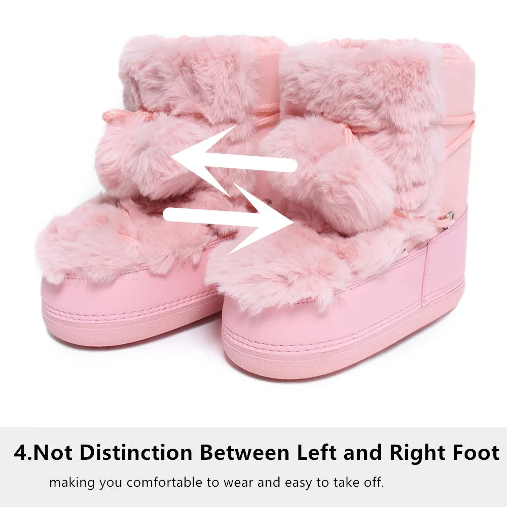 2025 Winter Snow Boots Women Boots Brand Design Fluffy Furry Fur Boots Waterproof Platform Non-slip Lace-up Mid-calf Ski Boots