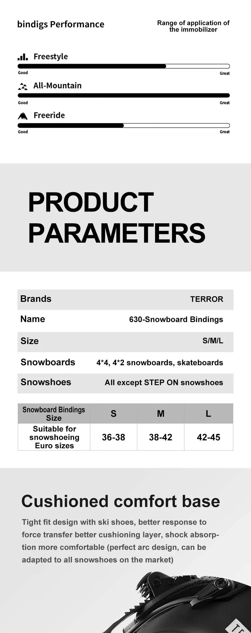 TERROR FS630 Step-In Snowboard Bindings Men Women 3D Highback EVA Shock Absorption Freestyle All-Mountain Quick Entry