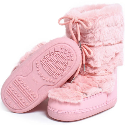 2025 Winter Snow Boots Women Ski Boots Luxury Fluffy Furry Fur Boots Female Rivets Warm Waterproof Platform Black Cotton Boots