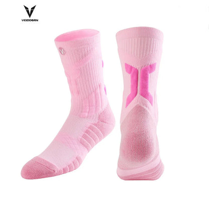 Veidoorn High Quality Sport Socks for Men Mid Calf Length Running Basketball Socks Thicken Non Slip Camping Cycling Stocking