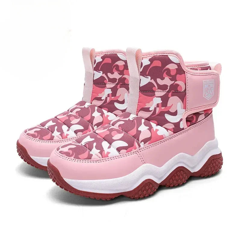Winter Children Snow Warm Boots Fur Shoes Boys Sneaker Rubber Hiking Shoe Fashion Children Shoes Waterproof Leather Boots Kids