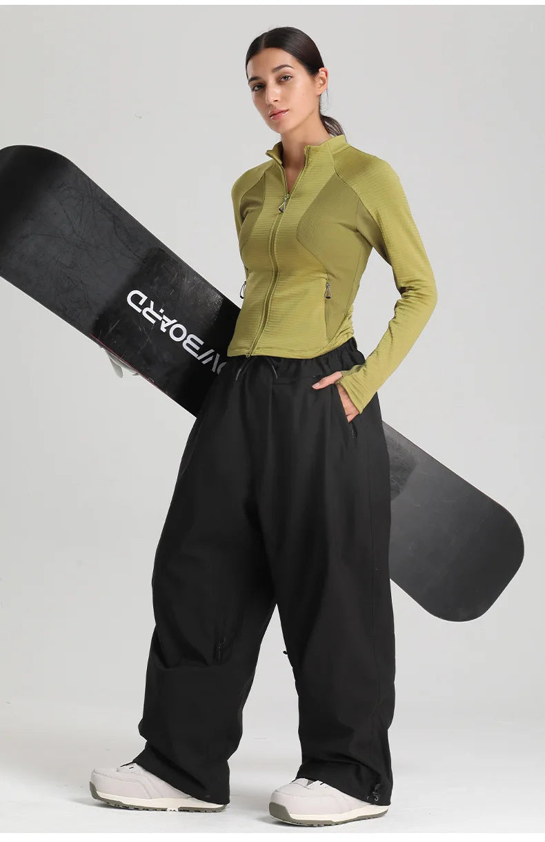 Men Baggy Windproof Solid Women Skiing Pants Waterproof Loose Hooded Ski Strides New Outdoor Sport Adult Breathable Trousers