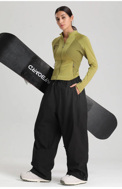 Men Baggy Windproof Solid Women Skiing Pants Waterproof Loose Hooded Ski Strides New Outdoor Sport Adult Breathable Trousers