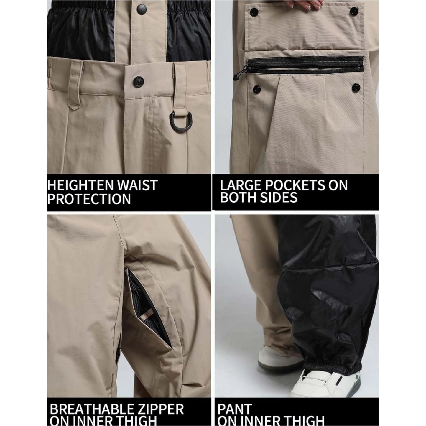 GSOU SNOW Super Baggy Snowboard Pants Men Waterproof Windproof Sports Clothes Insulated Loose Fit Ski Trousers for Cold Weather