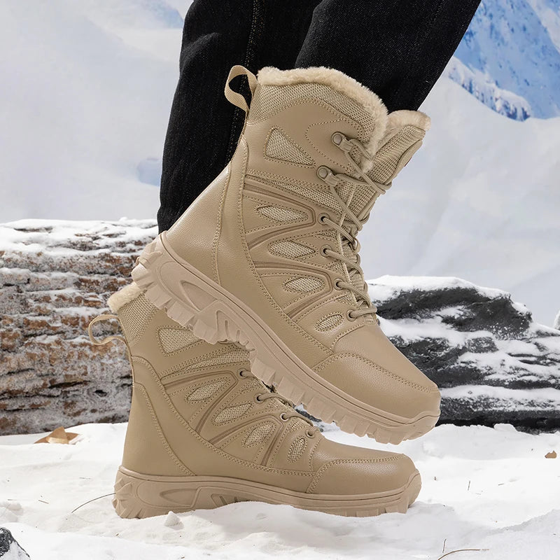 Men Winter Outdoor Velvet Warm Snow Boots Walking Shoes Waterproof Ski Shoes High-Top Large Size Cotton Boots Thick Cotton Shoes