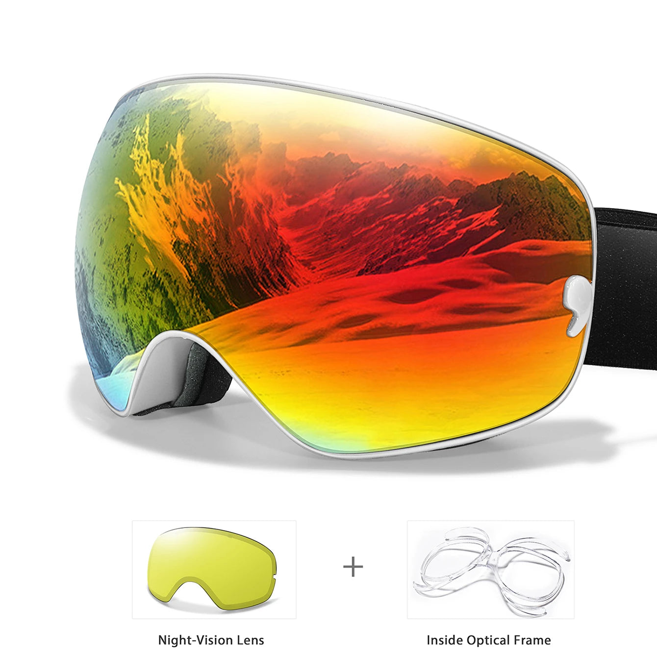 Anti-Fog SKI Goggles Snowboard Goggles UV400 with Night Vison Lens Men Women Teen Best Gift for Christmas and New Year