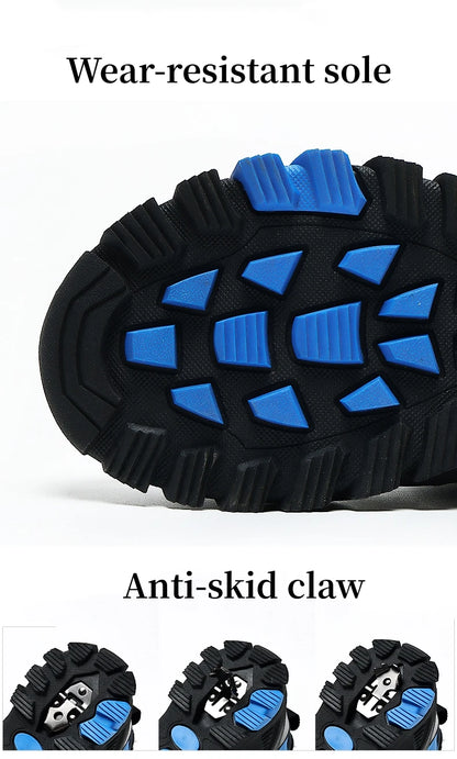 Winter Fur Hiking Shoes Kids Non-slip Claw Sports Shoes Outdoor Warm Velvet Snow Boots Children High Top Platform Sneakers Boys