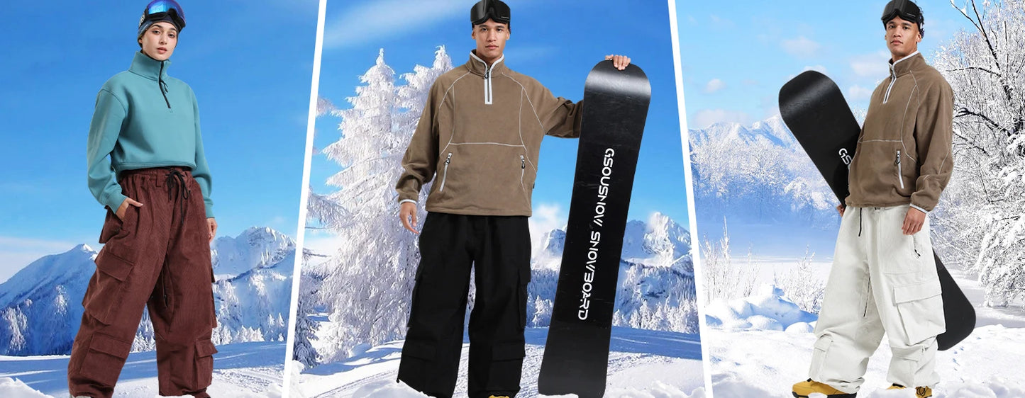 GSOU SNOW Winter Multi Pockets Ski Pants Men Loose Snow Pants Warm Windproof Skiing Trousers Outdoor Sports Breathable Britches