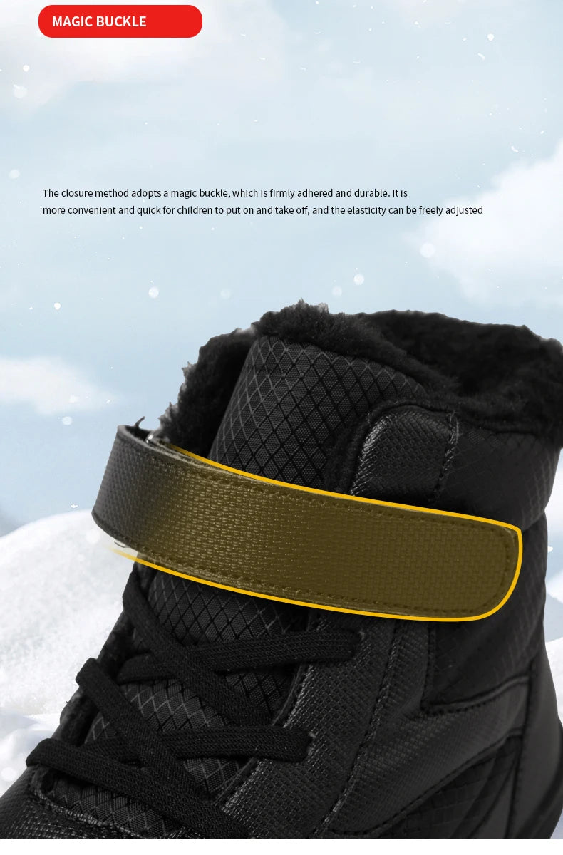 Winter Kids Wide Toe Barefoot Shoes Waterproof Snow Boots Outdoor Girls' Boy Comfortable and Warm Fur Snow Hiking Boot Warm Boot