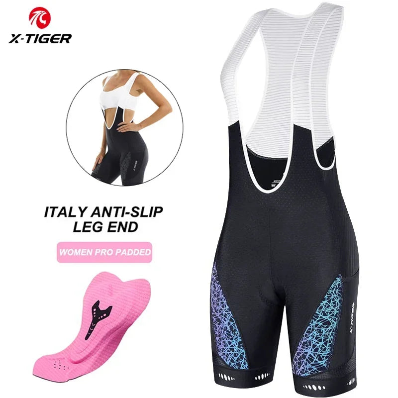 X-TIGER Women's Cycling Shorts Competitive Foam Padded MTB Bike Shorts with Side Pockets Summer Reflective Bib Tights