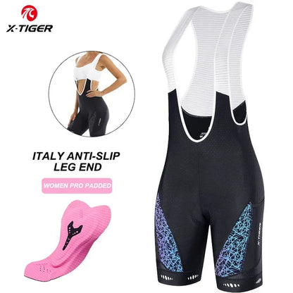 X-TIGER Women's Cycling Shorts Competitive Foam Padded MTB Bike Shorts with Side Pockets Summer Reflective Bib Tights