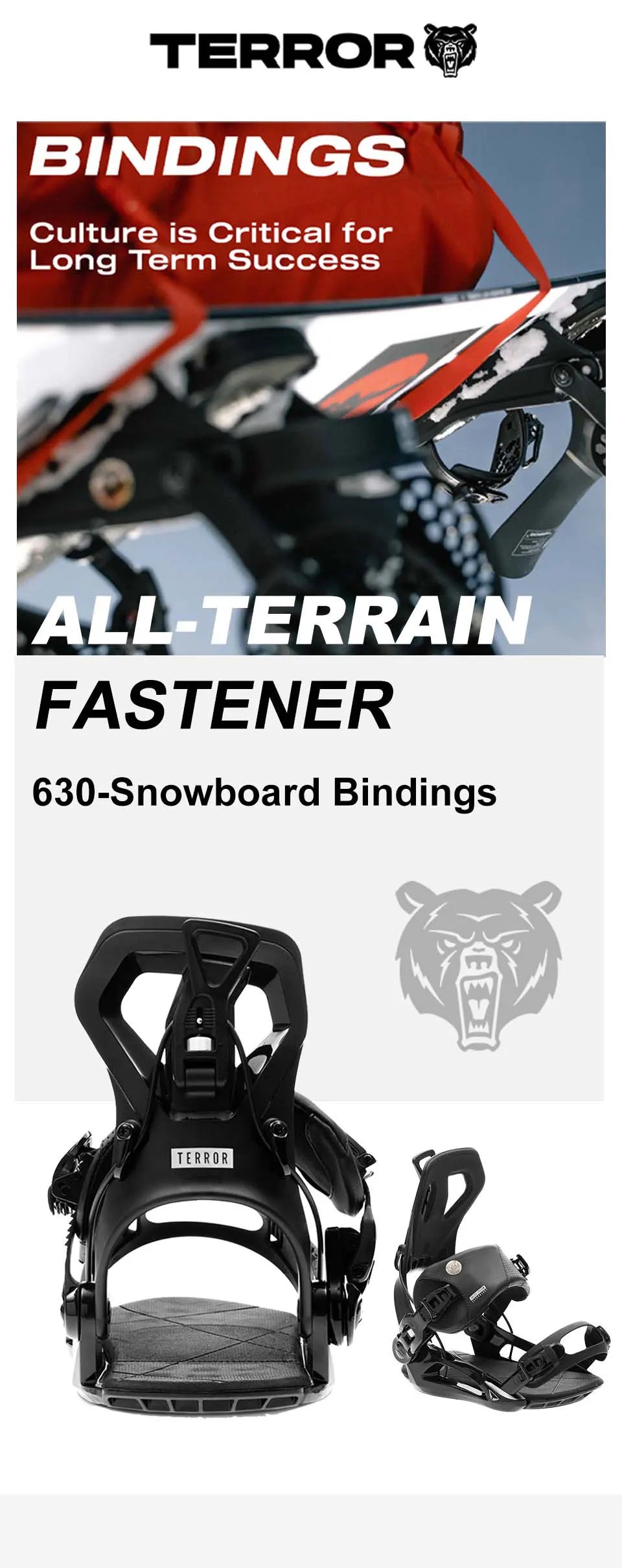 TERROR FS630 Step-In Snowboard Bindings Men Women 3D Highback EVA Shock Absorption Freestyle All-Mountain Quick Entry