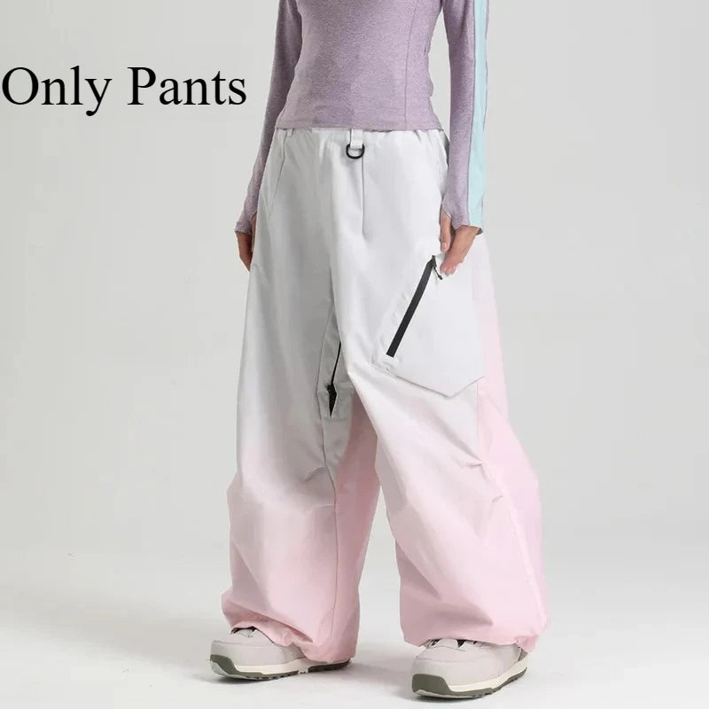 Women Waterproof Ski Pant Windproof Men Warm Snowboarding Trousers Outdoor Winter Sports Breathable Solid Baggy Skiing Strides