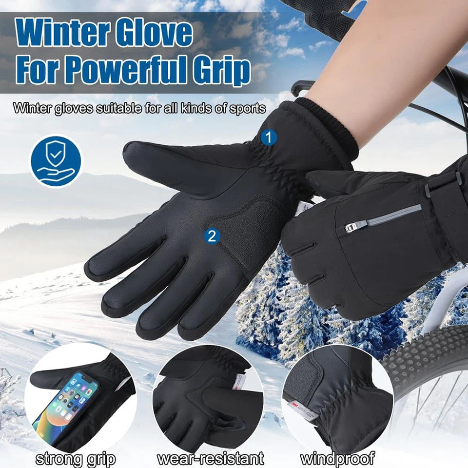 GOBYGO 1Pair Winter Ski Gloves Thickened Cold Non-slip Waterproof Touch Screen Gloves Extended Wrist Riding Ski Gloves Men Women