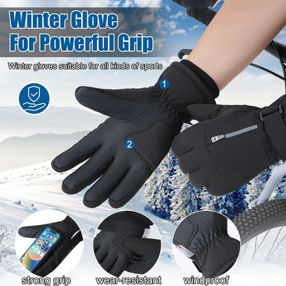 GOBYGO 1Pair Winter Ski Gloves Thickened Cold Non-slip Waterproof Touch Screen Gloves Extended Wrist Riding Ski Gloves Men Women