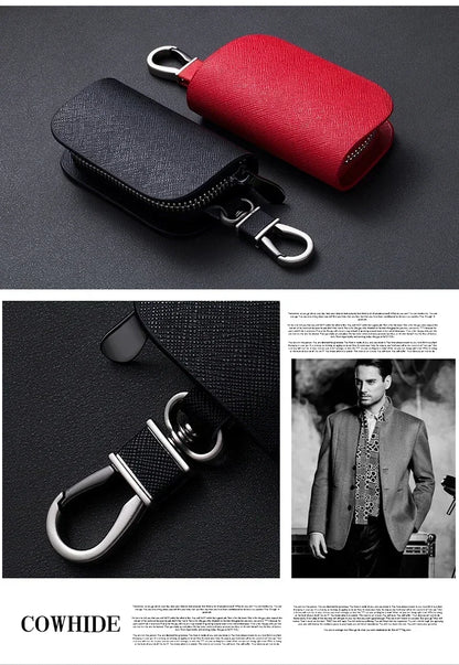 Leather Car Key Case Universal Keychain For BMW Mercedes Audi VW Bentley Ferrari FIAT Alfa Jeep Key Cover Protector Accessories