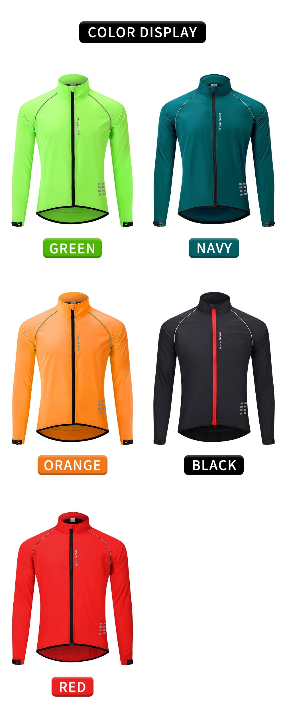 WOSAWE Men's Cycling Windbreaker Ultralight Reflective Windproof Jacket Men MTB Road Bike Wind Coat Long Sleeve Bicycle Clothing