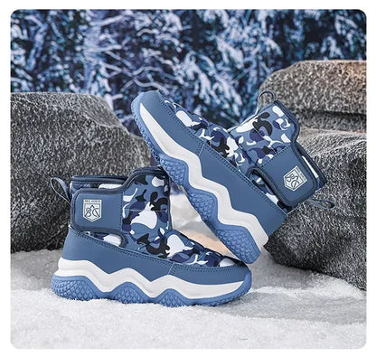 Winter Children Snow Warm Boots Fur Shoes Boys Sneaker Rubber Hiking Shoe Fashion Children Shoes Waterproof Leather Boots Kids