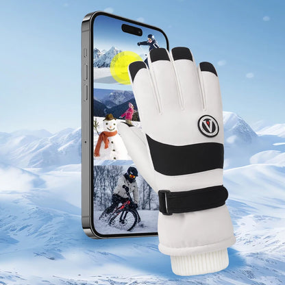 Minimalist Winter Warmth Thickened Fingerless Gloves Unisex Waterproof Fabric Fleece-Lined Ski Gloves Outdoor Sports Gloves