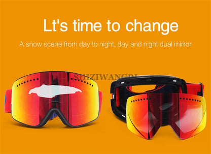 Magnetic Ski Goggles Lens Double Layer Skiing Anti-fog UV400 Snowboard Goggles Men Women Ski Glasses Eyewear