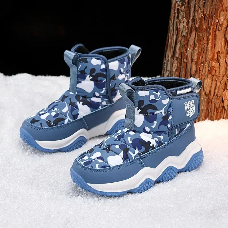 Winter Children Snow Warm Boots Fur Shoes Boys Sneaker Rubber Hiking Shoe Fashion Children Shoes Waterproof Leather Boots Kids