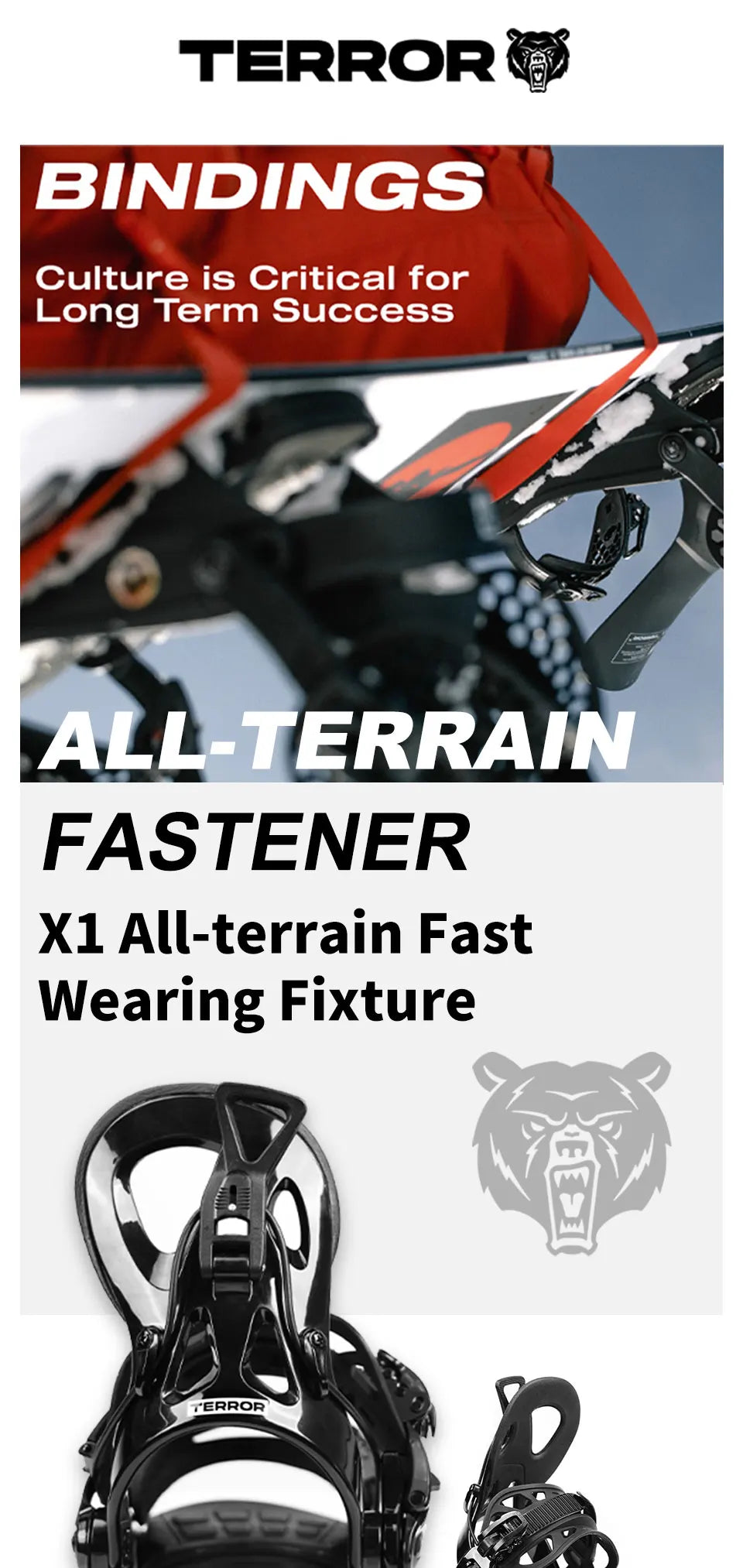TERROR X1 Step-In Snowboard Bindings Men Women EVA Cushion 3D Strap Lightweight Freeride Gear