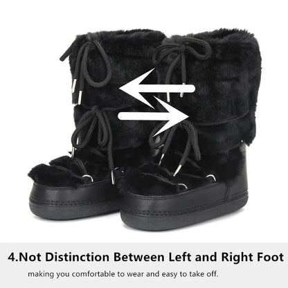 2025 Winter Snow Boots Women Ski Boots Luxury Fluffy Furry Fur Boots Female Rivets Warm Waterproof Platform Black Cotton Boots